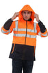 Mens Hi-Vis Waterproof Safety Rain Jacket Reflective Workwear Zip-Up Hoodie with Hood
