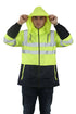 Mens Hi-Vis Waterproof Safety Rain Jacket Reflective Workwear Zip-Up Hoodie with Hood