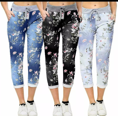 BRAND NEW LADIES WOMENS ITALIAN PRINTED TROUSERS JOGGERS REGULAR SIZE PLUS SIZE