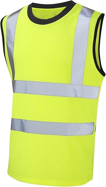 Hi Vis Mens Work Utility Sleeveless Round Neck T-Shirt Safety Vest