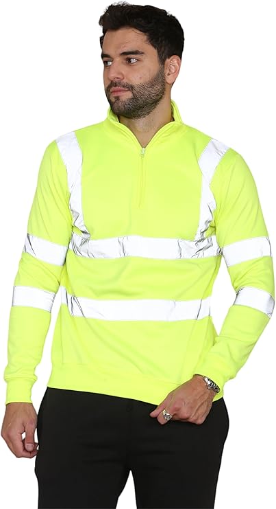 Men's Hi Vis Quarter Zip Sweatshirt – High Visibility Reflective Safety Work Jumper
