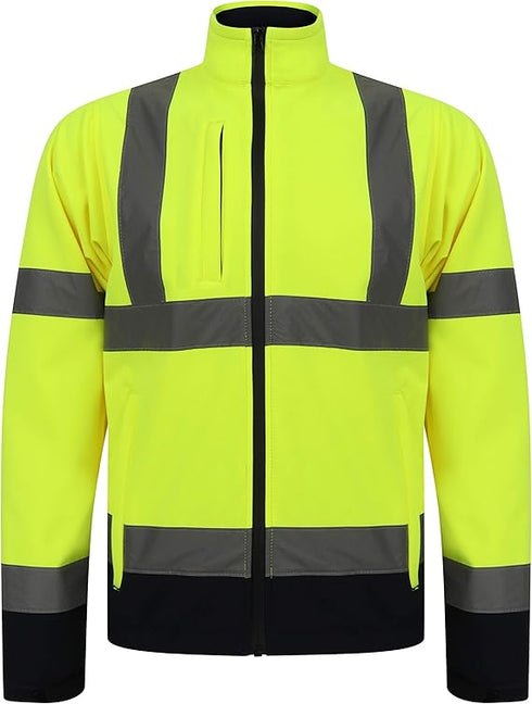Men’s Hi-Vis Soft Shell Work Jacket Reflective Safety Coat, Water-Resistant Windproof Construction Outerwear ( Sizes S - 2XL )