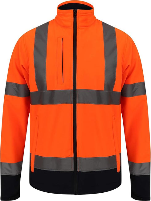Men’s Hi-Vis Soft Shell Work Jacket Reflective Safety Coat, Water-Resistant Windproof Construction Outerwear ( Sizes S - 2XL )
