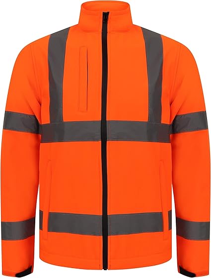 Men’s Hi-Vis Soft Shell Work Jacket Reflective Safety Coat, Water-Resistant Windproof Construction Outerwear ( Sizes S - 2XL )