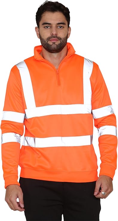 Men's Hi Vis Quarter Zip Sweatshirt – High Visibility Reflective Safety Work Jumper
