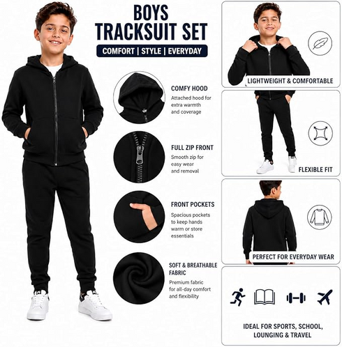 Kids' Zip Hoodie & Joggers Tracksuit Set | 6 Colours