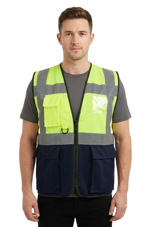 Executive Hi-Vis Safety Vest with Pockets & Zip | High-Visibility Reflective Workwear