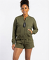Turnhint Women's Fleece Zip-Up Bomber Jacket & Seam-Detailed Short Set