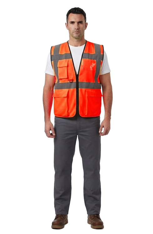 Executive Hi-Vis Safety Vest with Pockets & Zip | High-Visibility Reflective Workwear