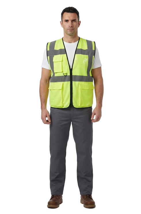 Executive Hi-Vis Safety Vest with Pockets & Zip | High-Visibility Reflective Workwear
