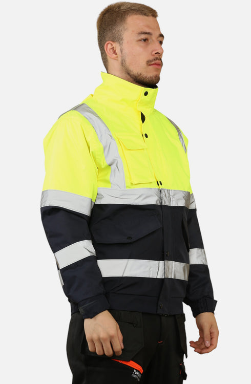 Men High Visibility Workwear Bomber Jacket Padded Hooded Top