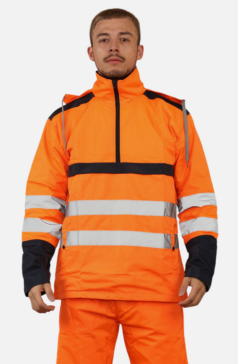 Men Hi Viz Rain Workwear Waterproof Hoodie Jacket