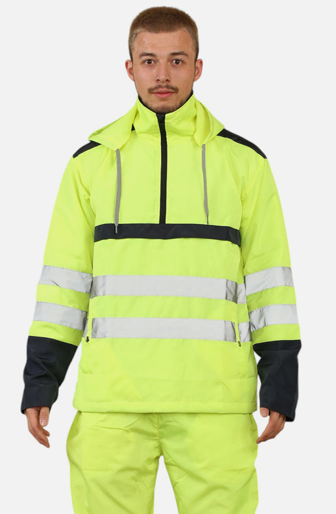 Men Hi Viz Rain Workwear Waterproof Hoodie Jacket