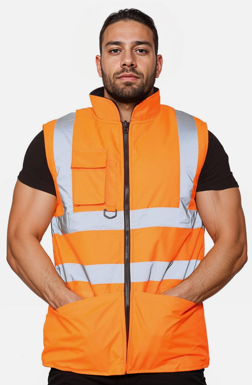 Hi Vis Bodywarmer Fleece Lined Reversible Gilet Jacket