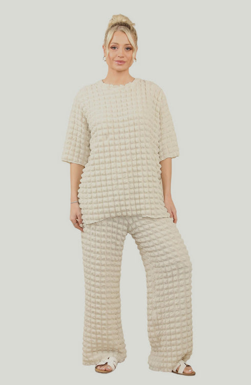 Women Popcorn Texture Top and Palazzo Trouser Co-Ord Set