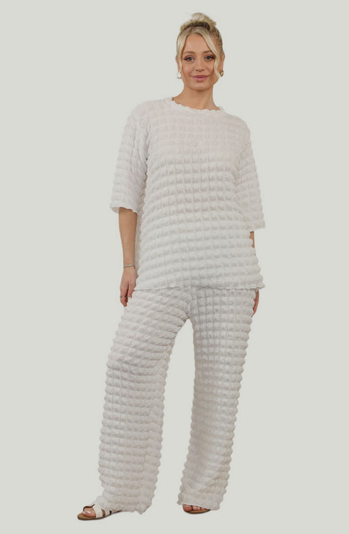 Women Popcorn Texture Top and Palazzo Trouser Co-Ord Set