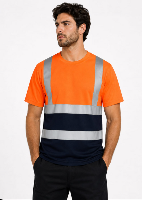 Mens Hi-Vis Safety Work Short Sleeve Shirt, High Visibility Reflective Tape Utility Tee for Construction & Security T-Shirt