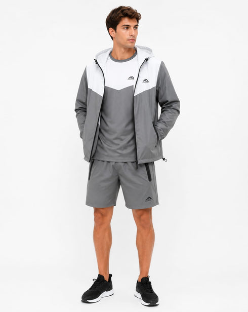 MOUNTAIN-X Men's 3-Piece Complete Coordinate Set Windbreaker, Tee & Shorts