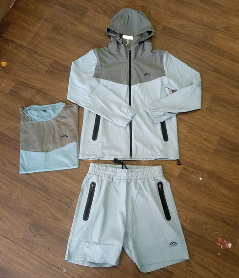 MOUNTAIN-X Men's 3-Piece Complete Coordinate Set Windbreaker, Tee & Shorts