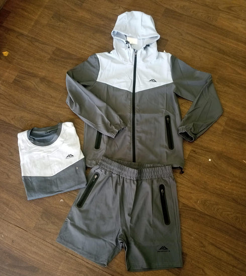MOUNTAIN-X Men's 3-Piece Complete Coordinate Set Windbreaker, Tee & Shorts