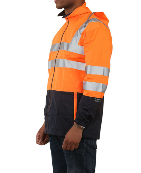 Mens Hi-Vis Waterproof Safety Rain Jacket Reflective Workwear Zip-Up Hoodie with Hood