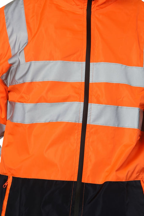 Mens Hi-Vis Waterproof Safety Rain Jacket Reflective Workwear Zip-Up Hoodie with Hood