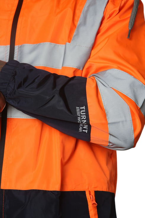 Mens Hi-Vis Waterproof Safety Rain Jacket Reflective Workwear Zip-Up Hoodie with Hood
