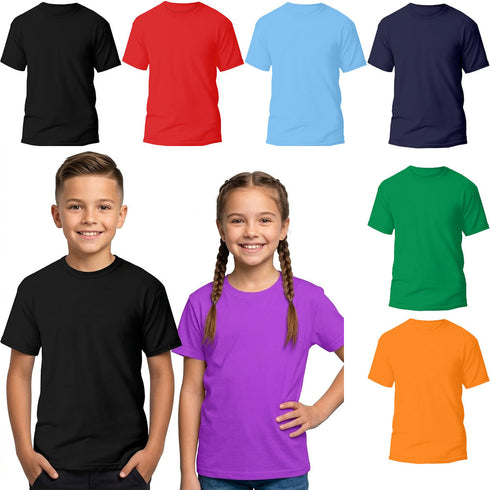 Wholesale Kids Unisex Plain T-Shirts Pack of 5 | Lightweight School & Everyday Tees | £10 Bulk Deal