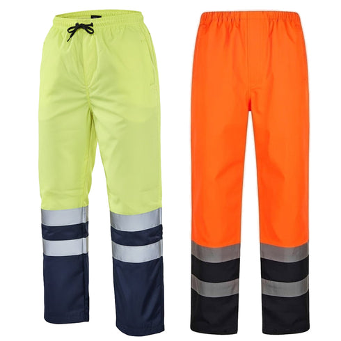 Men’s Heavy Waterproof Rain Trousers – Reflective Detail Overpants in Yellow/Navy & Orange/Navy (S–2XL)