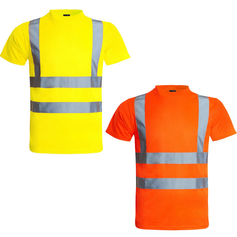 Mens Hi-Vis Safety Work Short Sleeve Shirt, High Visibility Reflective Tape Utility Tee for Construction & Security T-Shirt