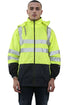 Mens Hi-Vis Waterproof Safety Rain Jacket Reflective Workwear Zip-Up Hoodie with Hood