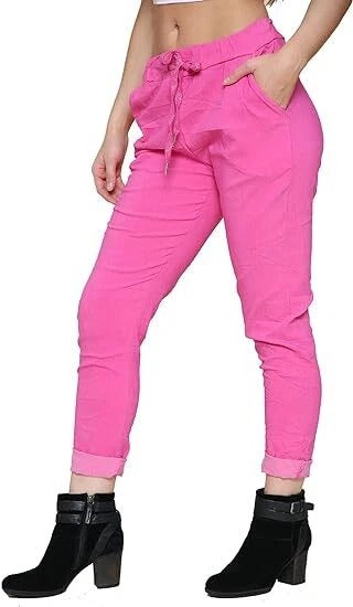 Women's Plain Magic Pants Comfy Stretch Lagenlook Ladies Yoga Trousers