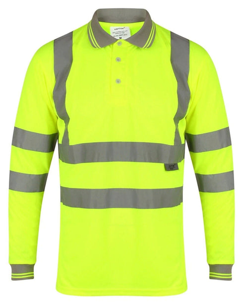 Men’s Hi-Vis Long Sleeve Polo Shirt Safety Workwear, Reflective, Breathable (Sizes S–2XL)