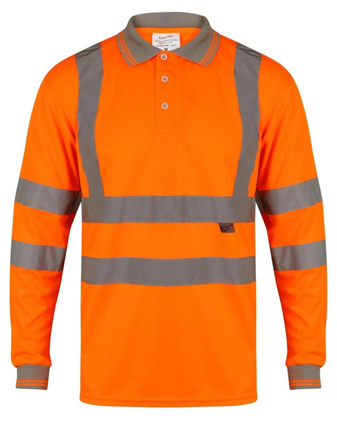 Men’s Hi-Vis Long Sleeve Polo Shirt Safety Workwear, Reflective, Breathable (Sizes S–2XL)