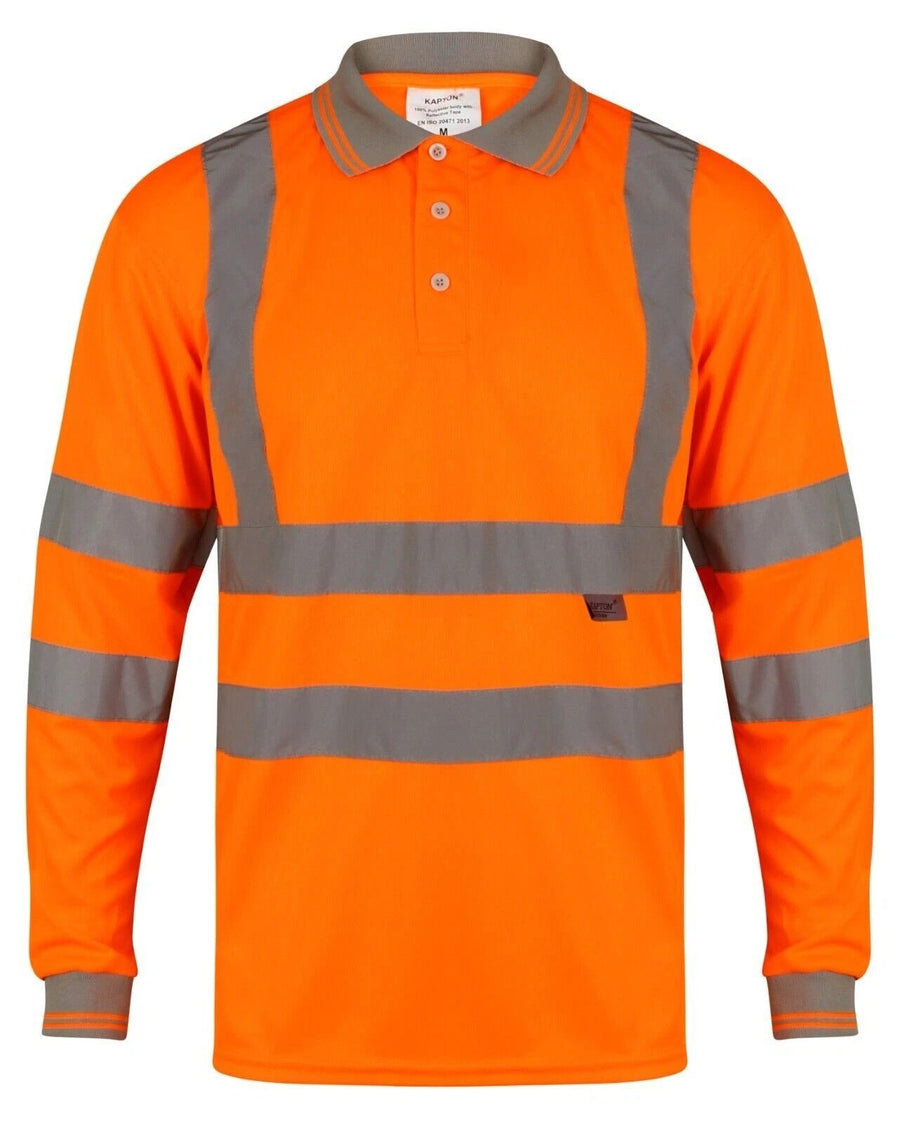 Men’s Hi-Vis Long Sleeve Polo Shirt Safety Workwear, Reflective, Breathable (Sizes S–2XL) MFW