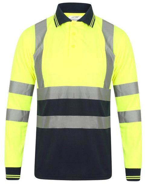 Men’s Hi-Vis Long Sleeve Polo Shirt Safety Workwear, Reflective, Breathable (Sizes S–2XL)