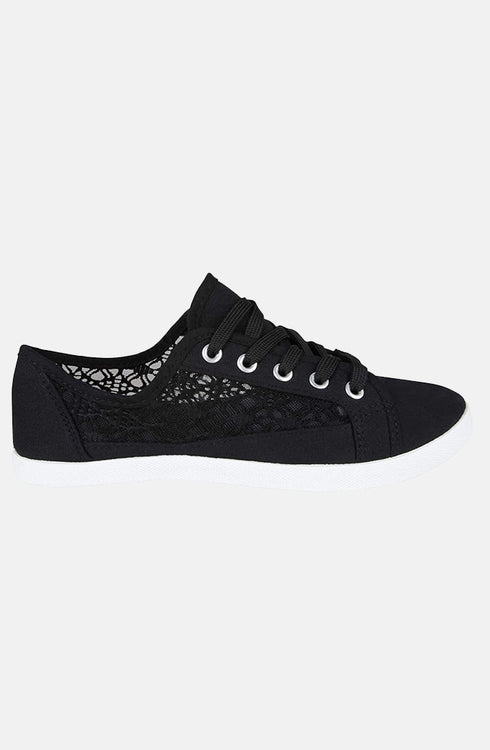 Ladies Canvas Plimsolls Embroidered Sneaker Pump Shoes