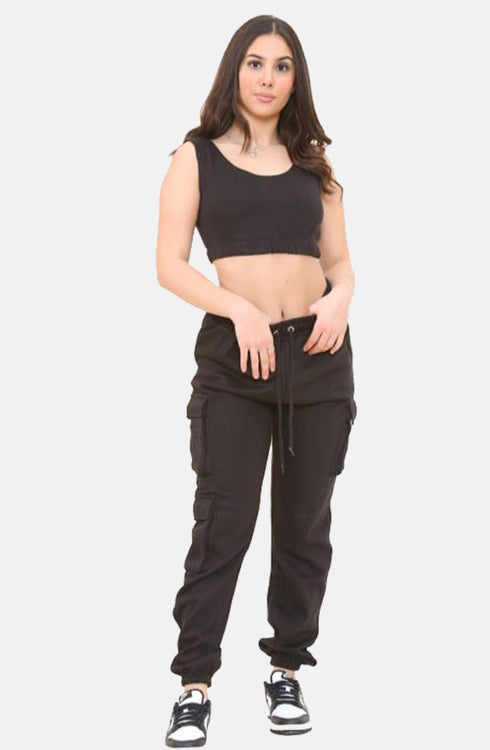 Women Cargo Bottom and Ribbed Crop Top Set