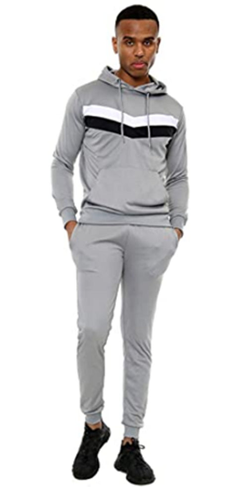 Men Chevron Contrast Panel Tracksuit Set
