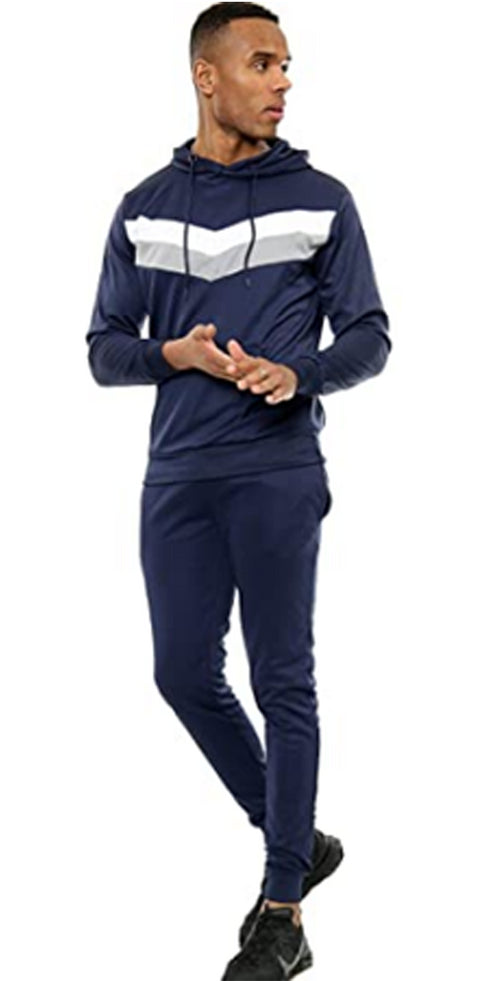 Men Chevron Contrast Panel Tracksuit Set
