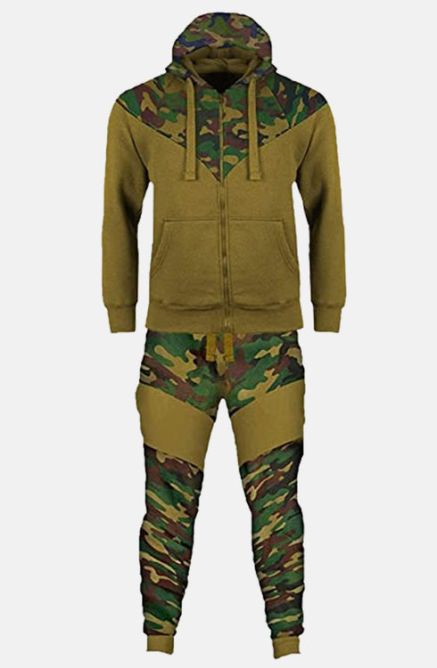Kids Camouflage Print Contrast Panel Tracksuit Set
