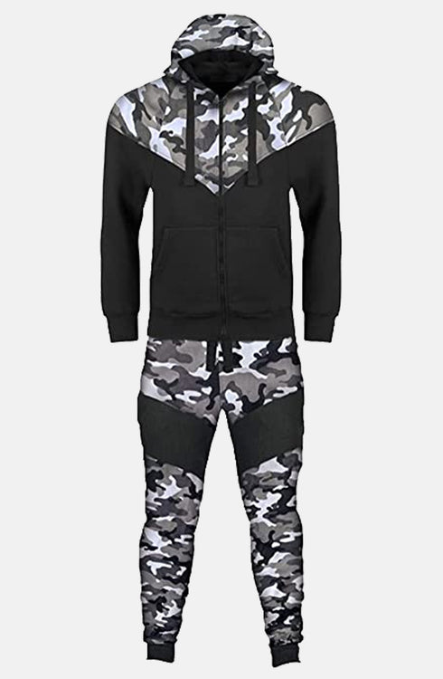 Kids Camouflage Print Contrast Panel Tracksuit Set