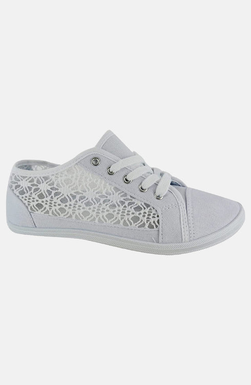 Ladies Canvas Plimsolls Embroidered Sneaker Pump Shoes