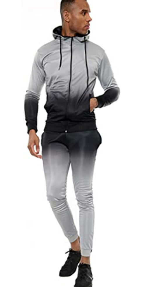 Men Casual 3D Gradient Zipper Hoodie Tracksuit