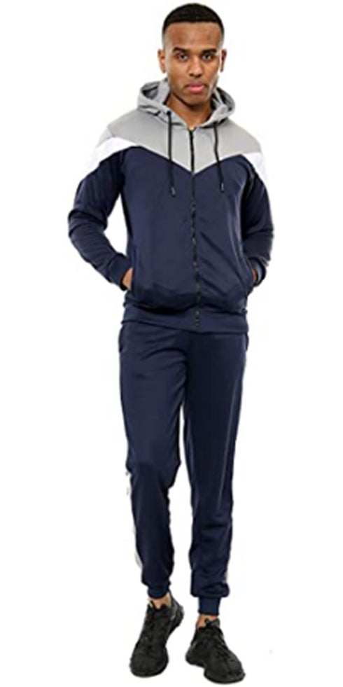 Men Scuba Contrast Panel Zipper Hoodie Tracksuit Set