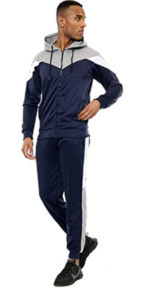 Men Scuba Contrast Panel Zipper Hoodie Tracksuit Set