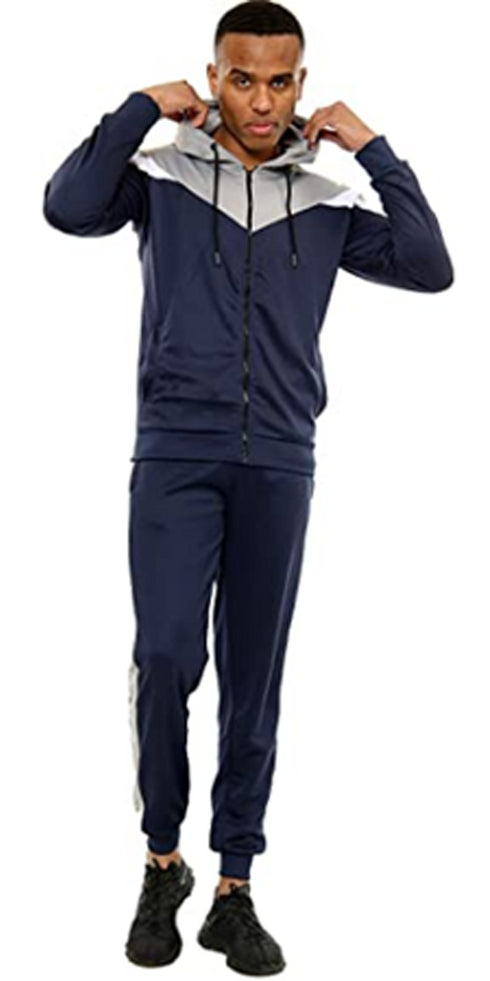 Men Scuba Contrast Panel Zipper Hoodie Tracksuit Set