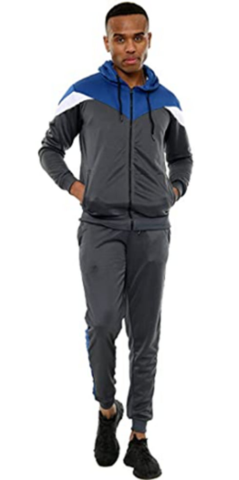 Men Scuba Contrast Panel Zipper Hoodie Tracksuit Set
