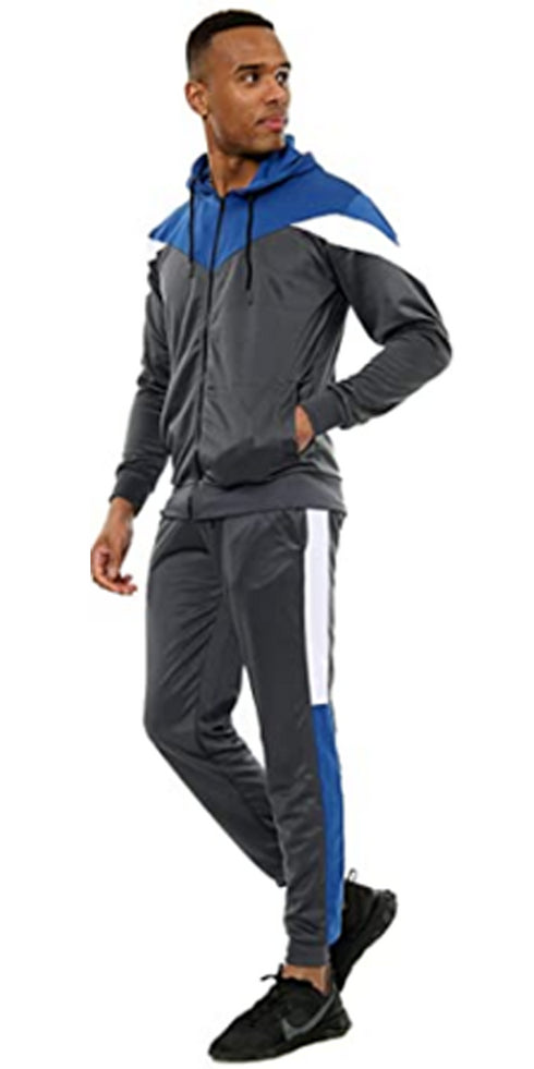Men Scuba Contrast Panel Zipper Hoodie Tracksuit Set