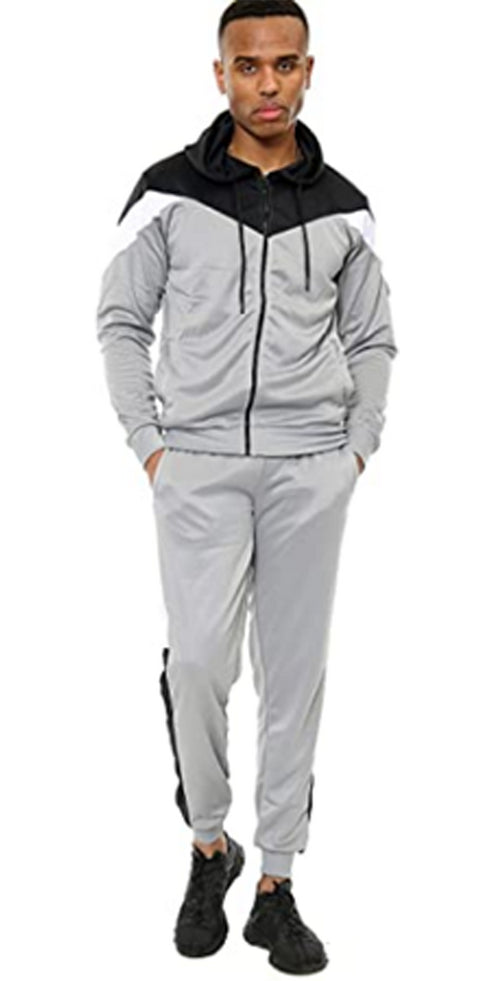 Men Scuba Contrast Panel Zipper Hoodie Tracksuit Set